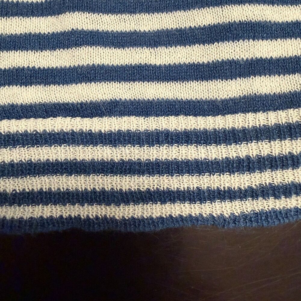 IKKS Linen Cotton Striped Sweater Mens M Lightweight Blue White Pocket - Picture 11 of 12